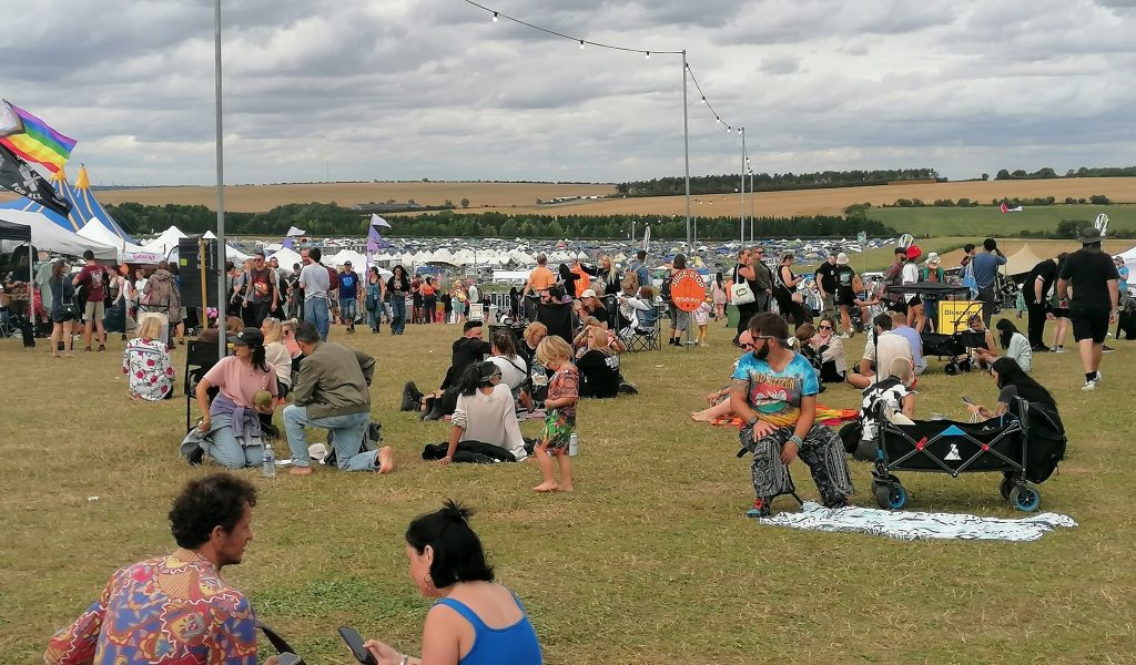 Many people in a field at Vegan Camp out.