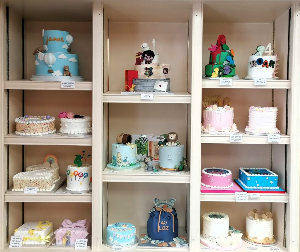 A display of cakes in Gardners Bakery