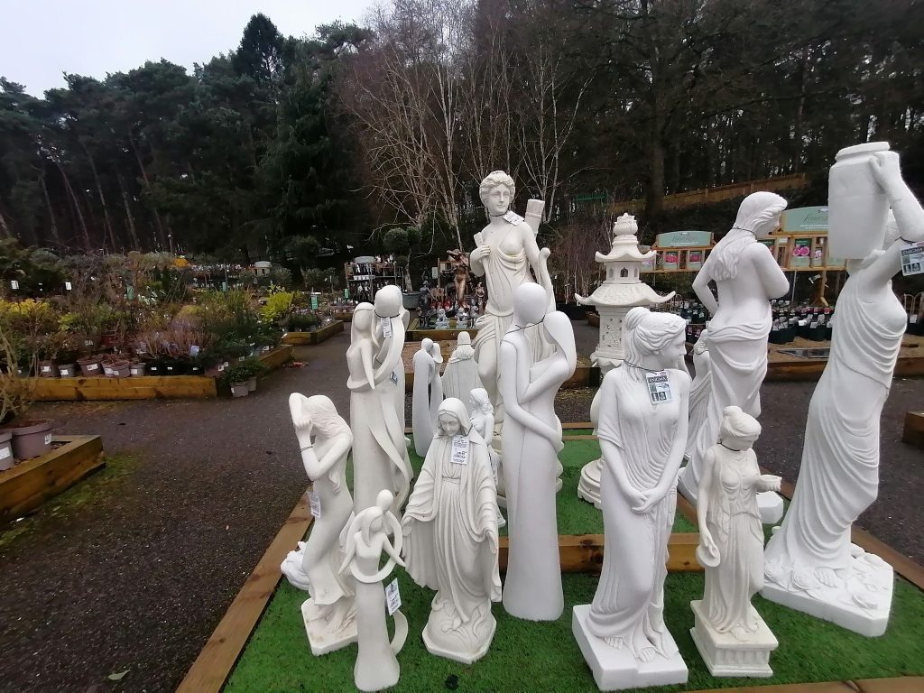 Stone statues in Harlestone Heath Garden Centre