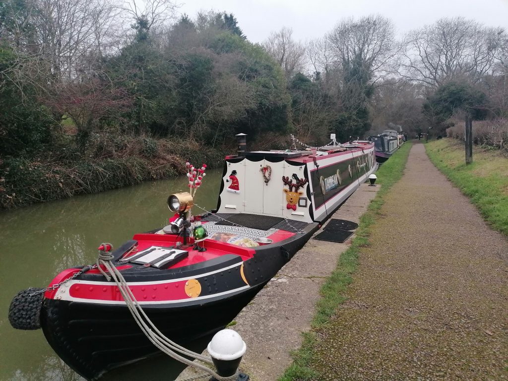 A canalboat is moored. 