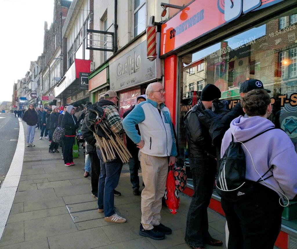 People queue for records