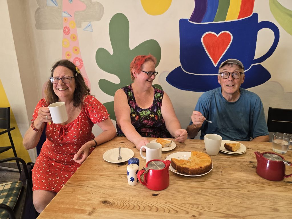 Heather Korbey is having a cup of tea